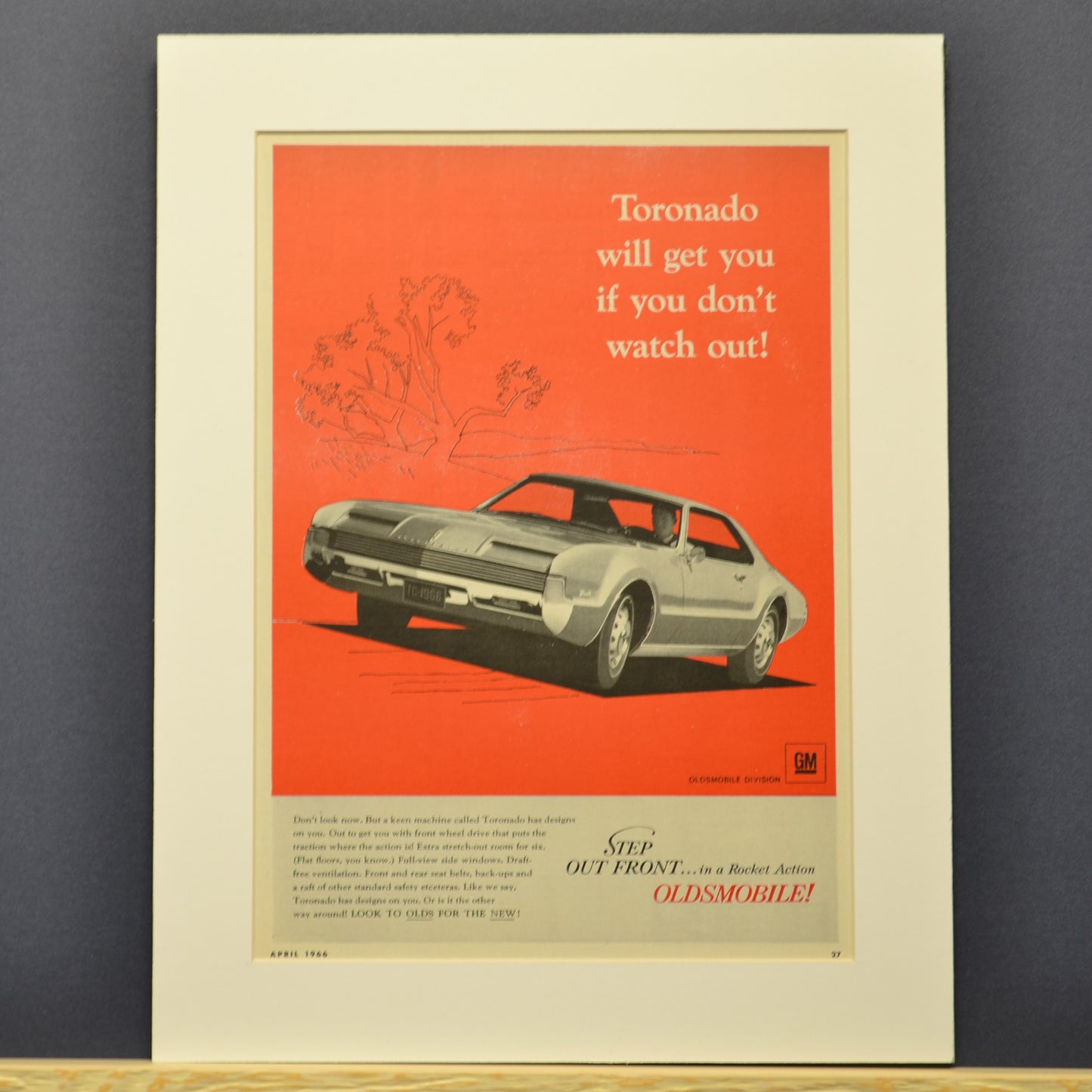 1966 Oldsmobile Toronado Ad - Vintage Muscle Car Print for Mancave or Garage Decor - Vintage Art Garage