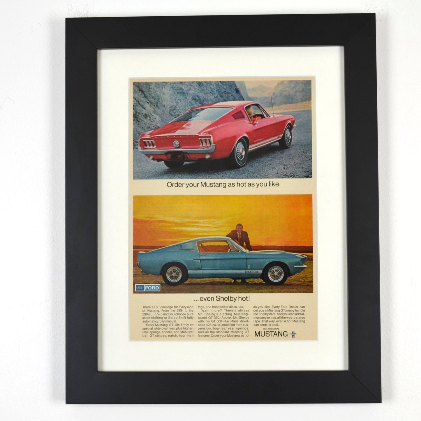 framed 1967 Ford Shelby Mustang Ad