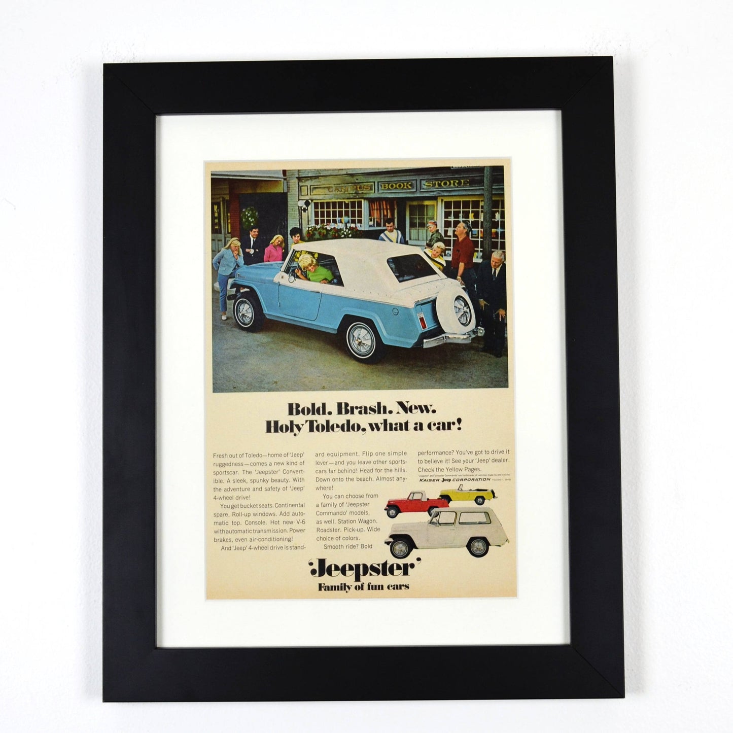 framed 1967 Jeepster Ad - Vintage Adventure Car Print