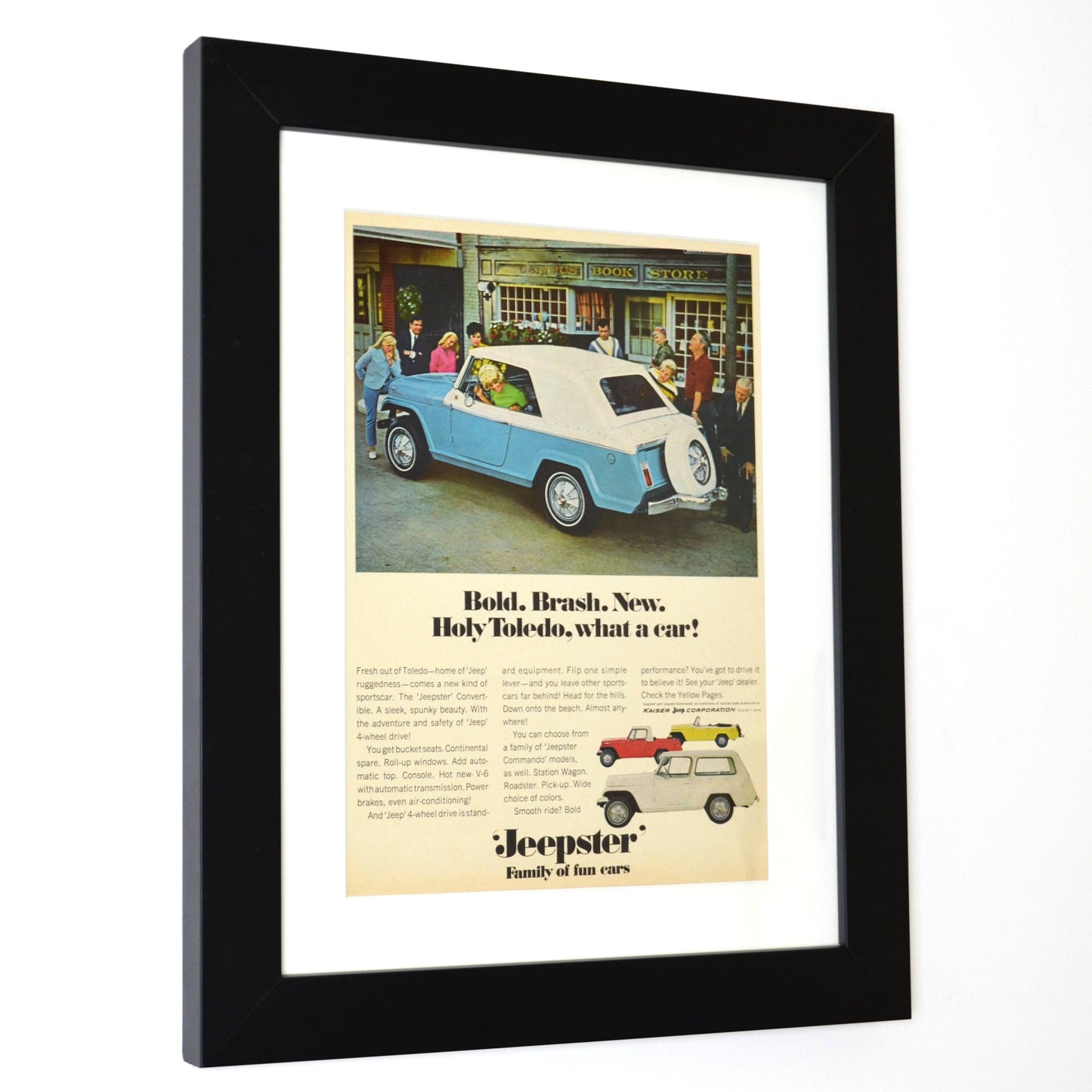 1967 Jeepster Ad - Vintage Adventure Car Print framed