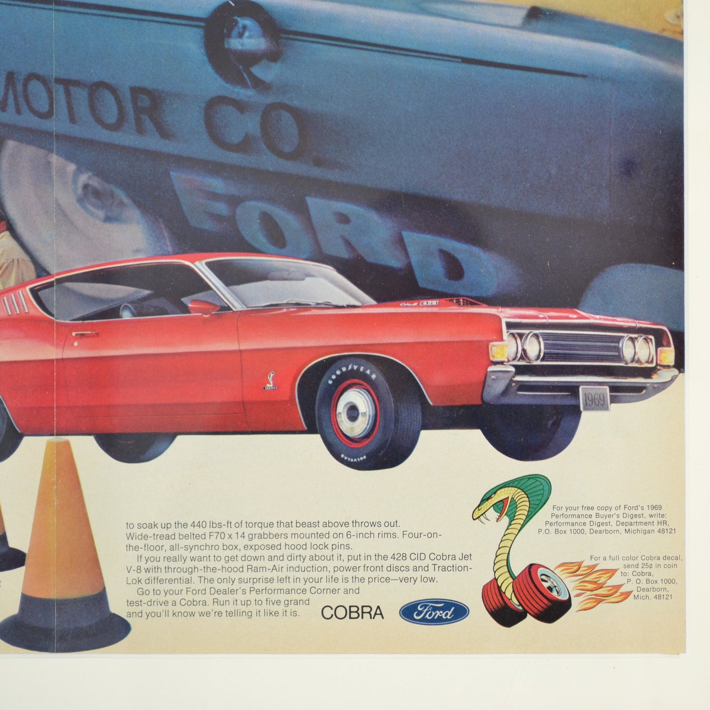 1968 Ford Torino NASCAR Ad – Showing the cobra racing snake, 15x20 - Vintage Art Garage