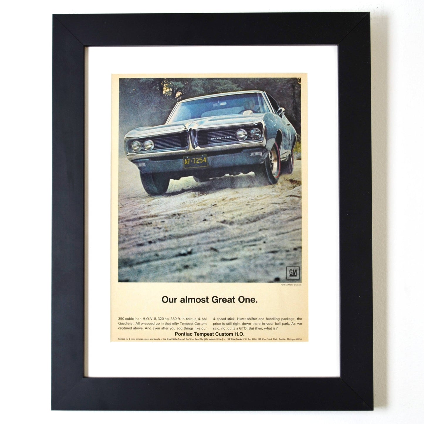 framed 1968 Pontiac Tempest Custom H.O. Ad