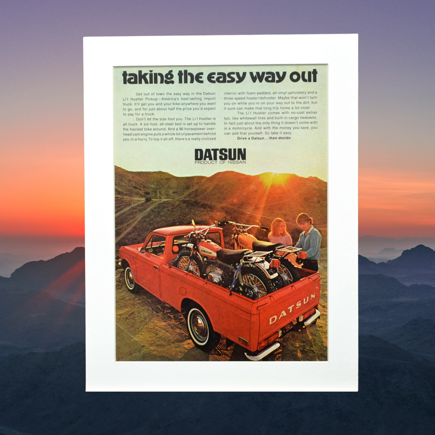 Vintage 1972 Datsun Lil Hustler Pickup Print Ad