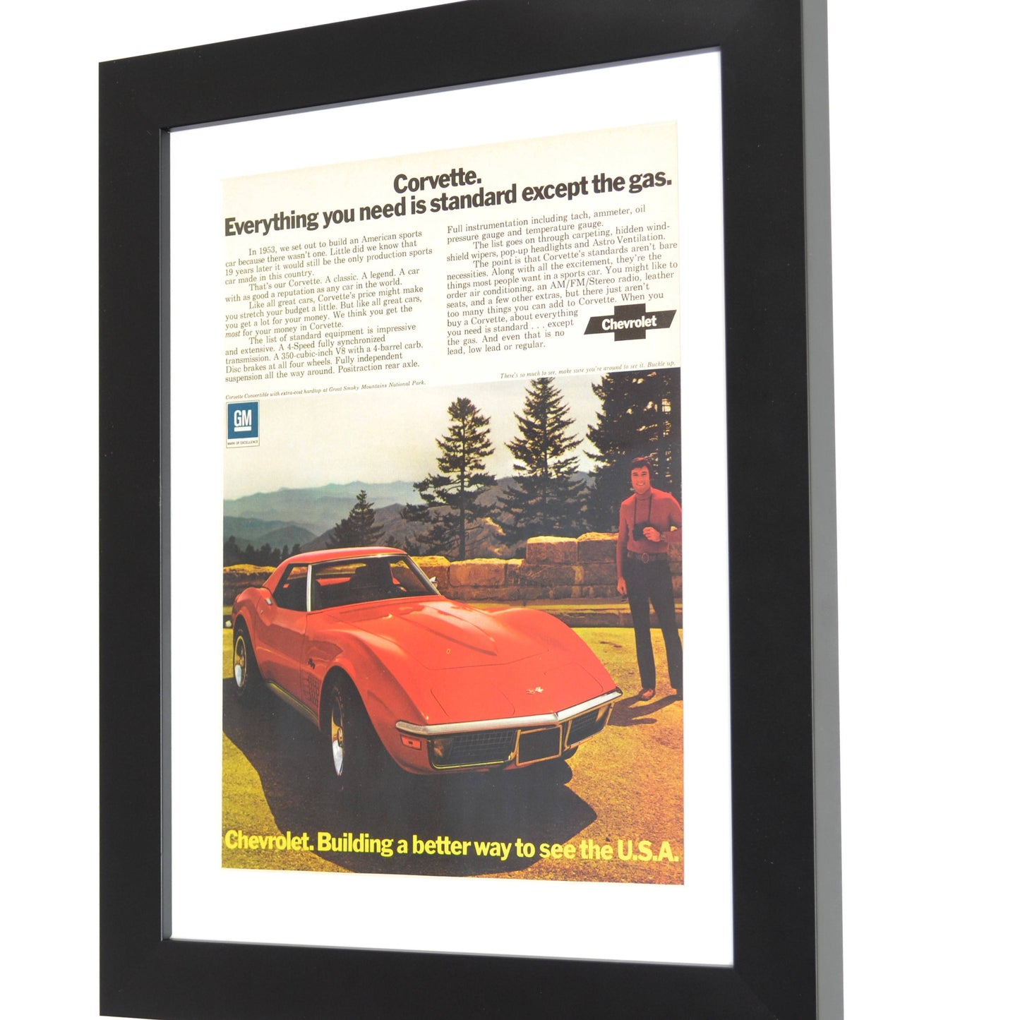 1972 Chevrolet corvette print ad framed side view