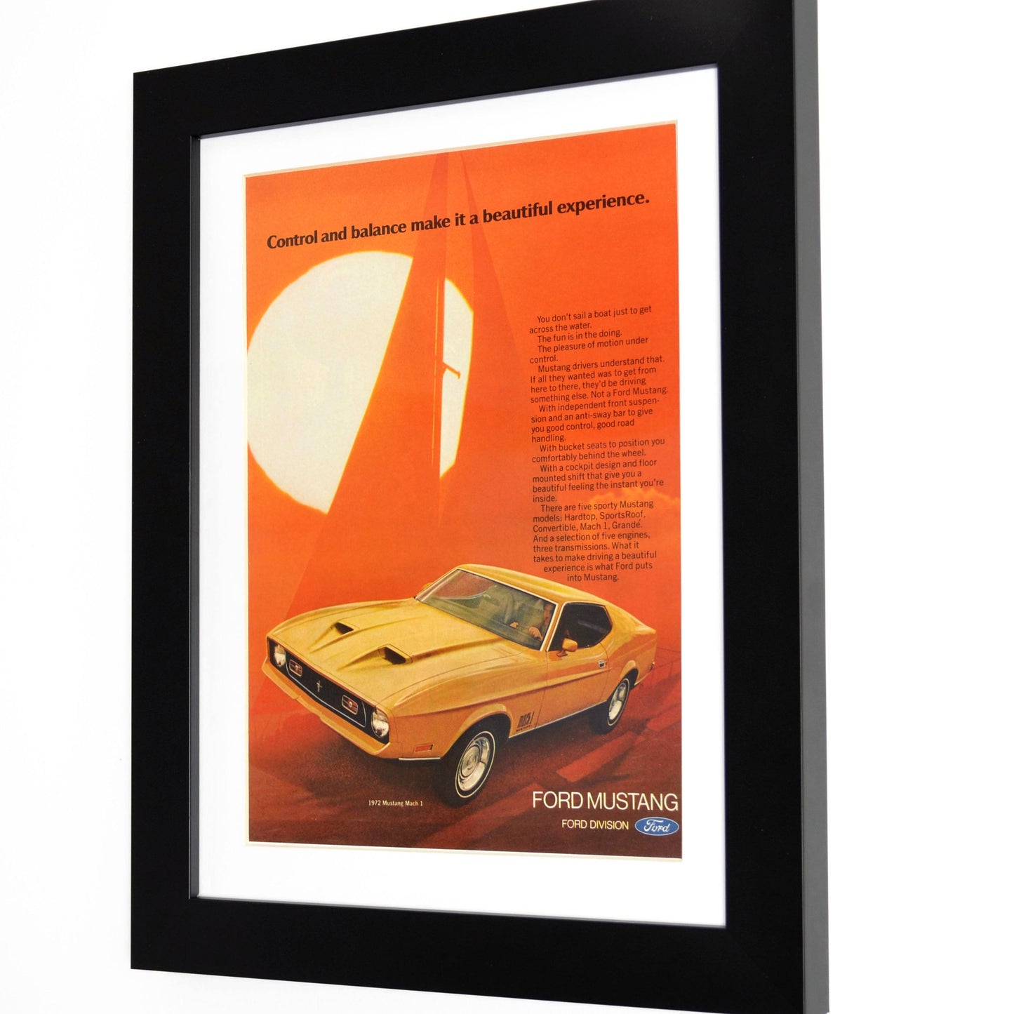 1972 Ford Mustang Mach-1 print ad framed side view
