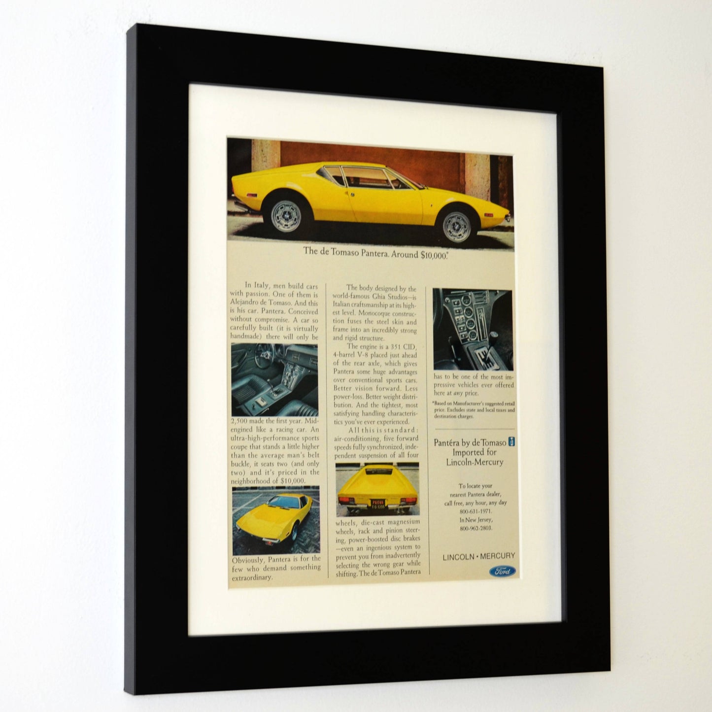 1973 De Tomaso Pantera print ad framed