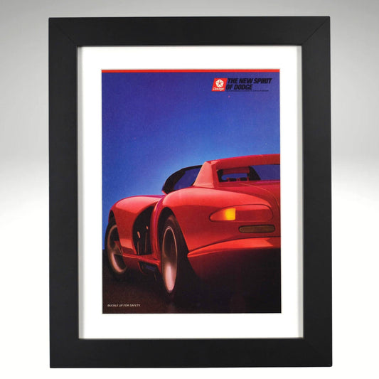 Framed poster of a red Viper sports car against a blue sky with 'Dodge' branding.