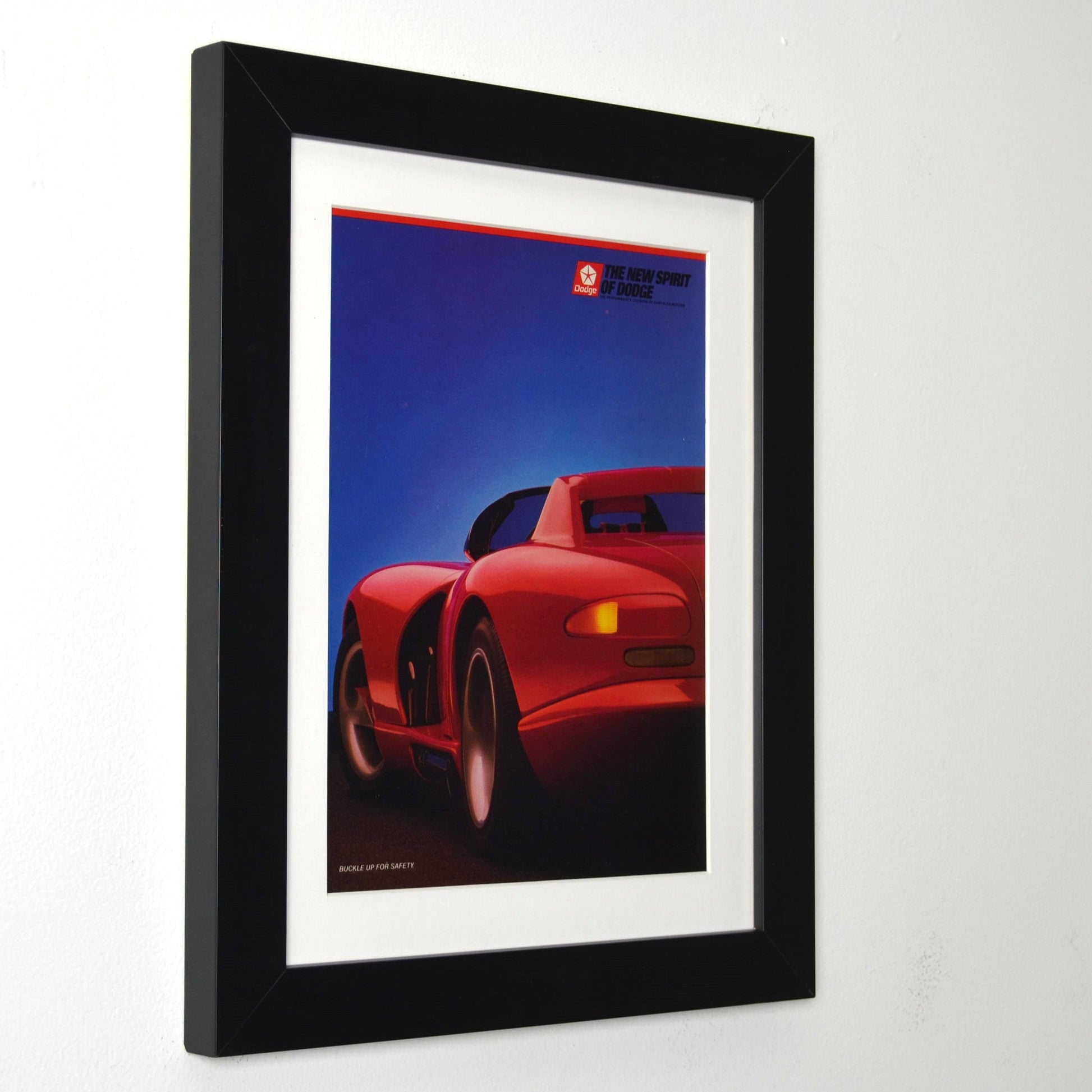 Framed vintage Dodge Viper ad – 1990s “New Spirit of Dodge” rear view print – Mopar wall decor