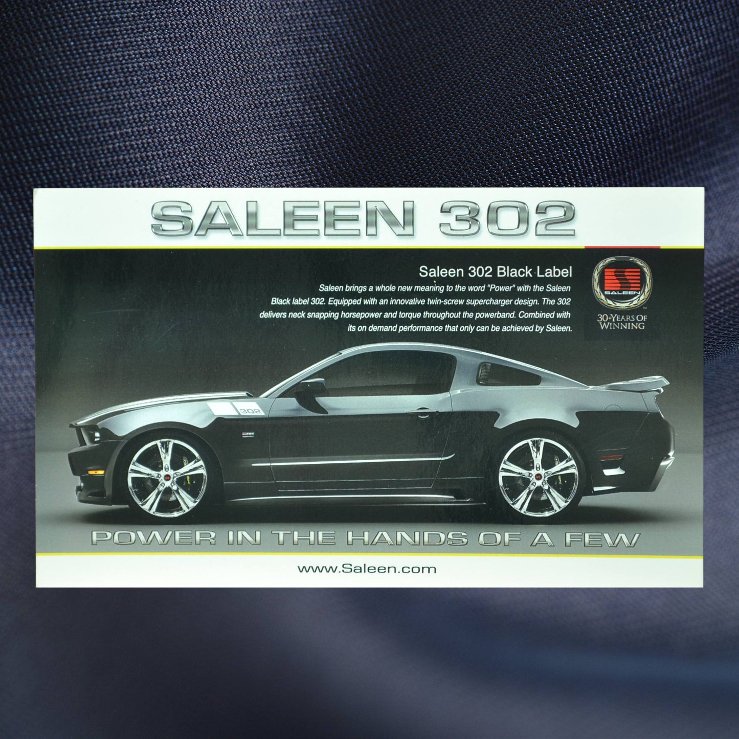 Front of Saleen 302 Black Label Mustang Specifications Card