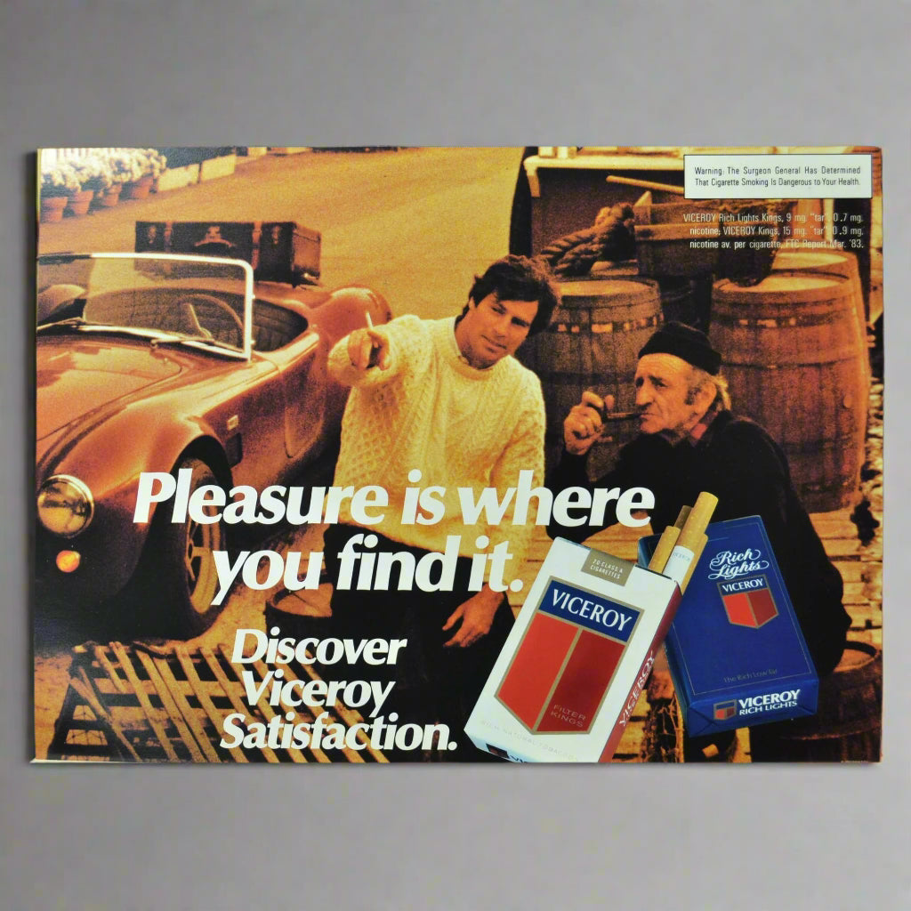 1982 Viceroy store poster with AC Cobra in background
