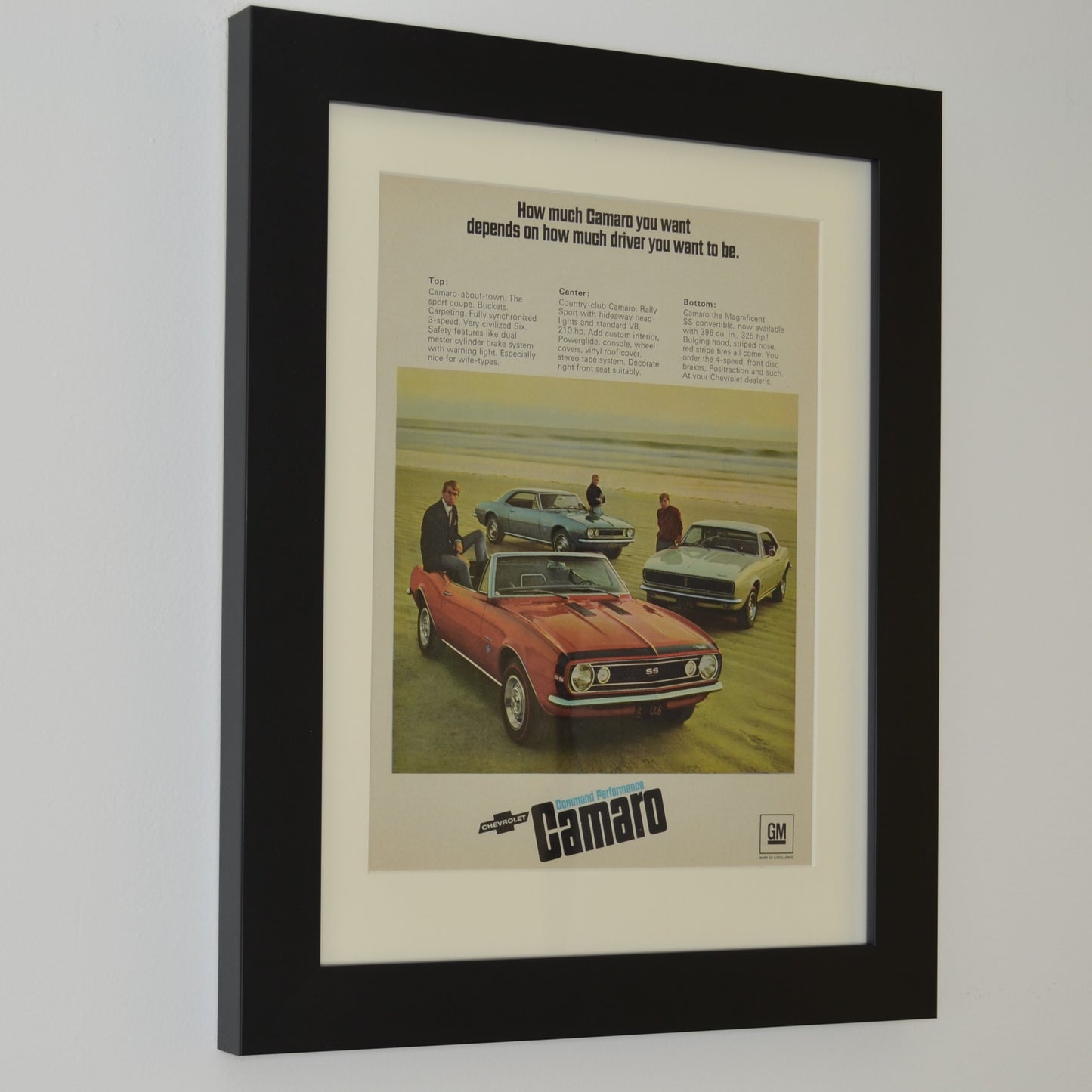 framed 1967 Chevy Camaro Ad - Vintage Muscle Car Print for Mancave or Garage Decor