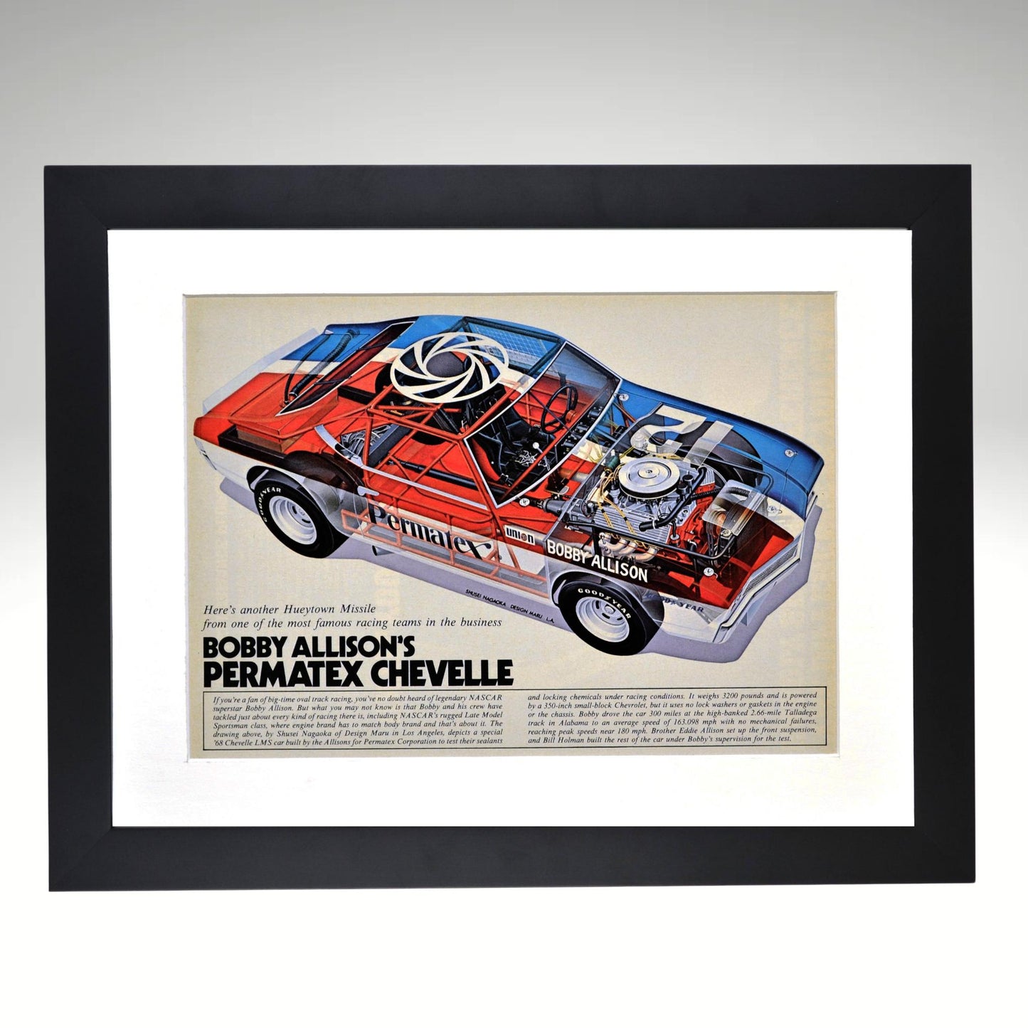 1974 Bobby Allison Permatex NASCAR Chevelle Print Ad framed