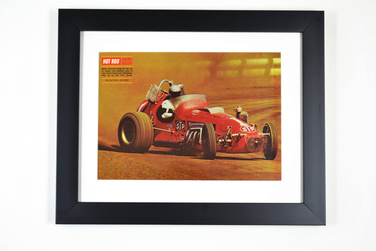 1971 Mario Andretti Dirt-Track Racing Print | Vintage Hot Rod Magazine Art framed