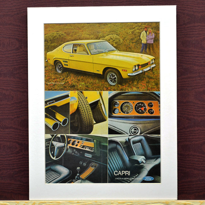 72 Mercury Capri vintage automotive print ad, Framed nostalgic wall art