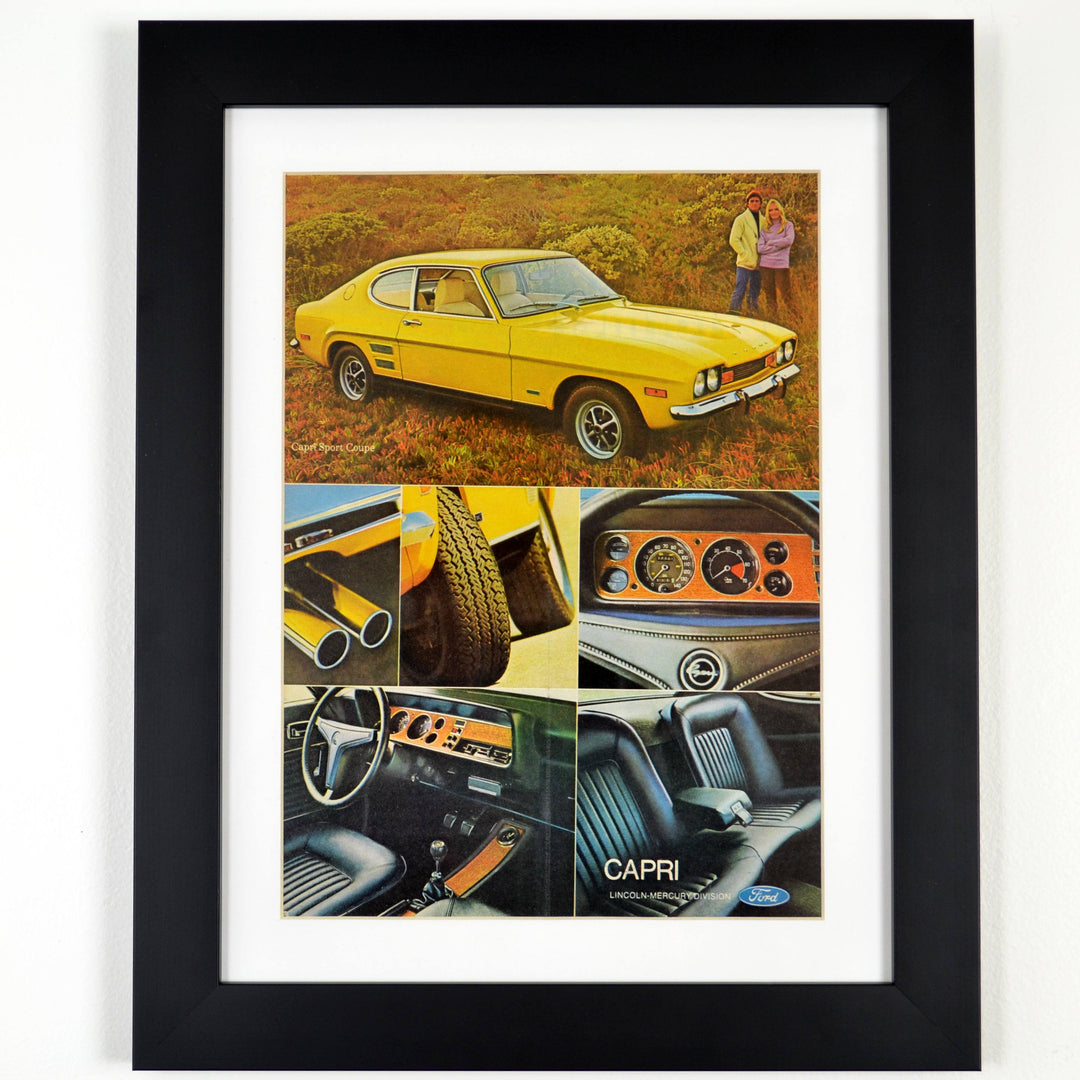 72 Mercury Capri vintage automotive print ad, Framed nostalgic wall art