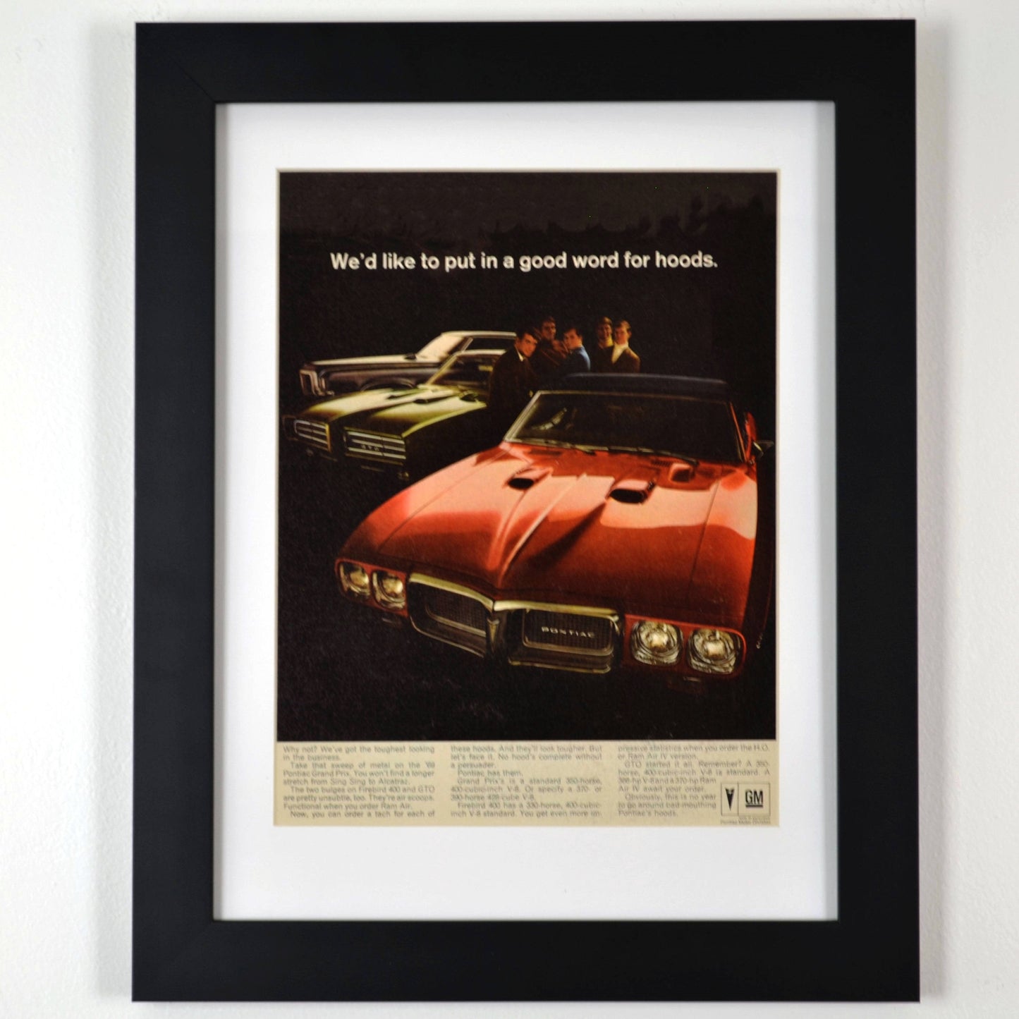 framed 1969 Pontiac Firebird, GTO & Grand Prix Ad