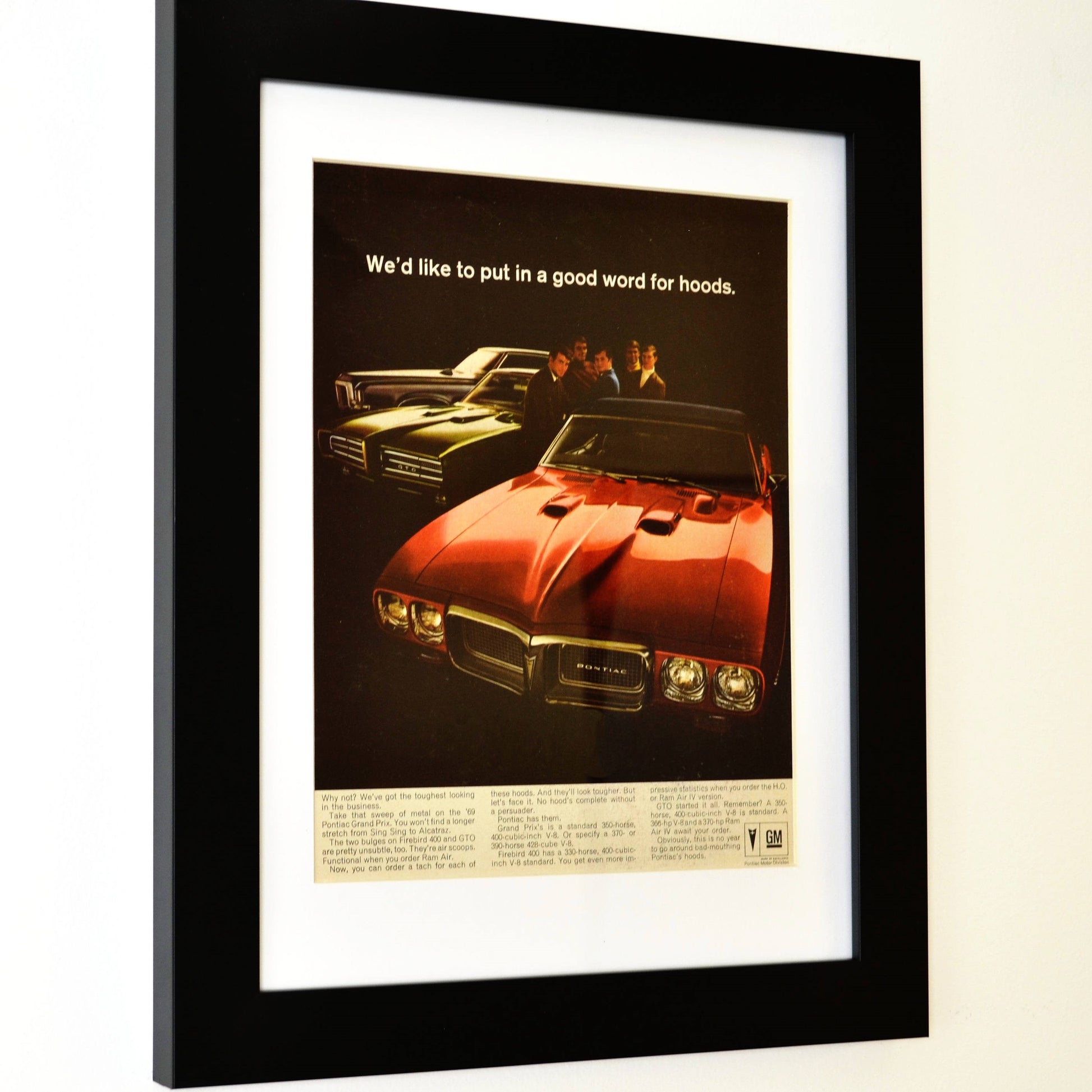1969 Pontiac Firebird, GTO & Grand Prix Ad framed