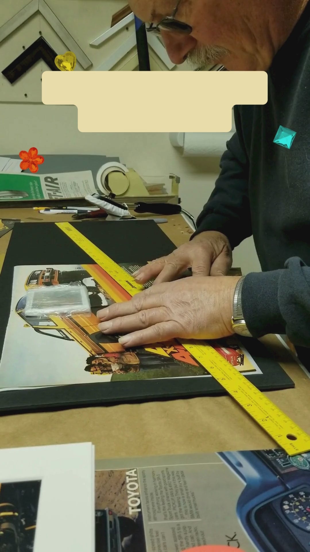 art being measured on foam board