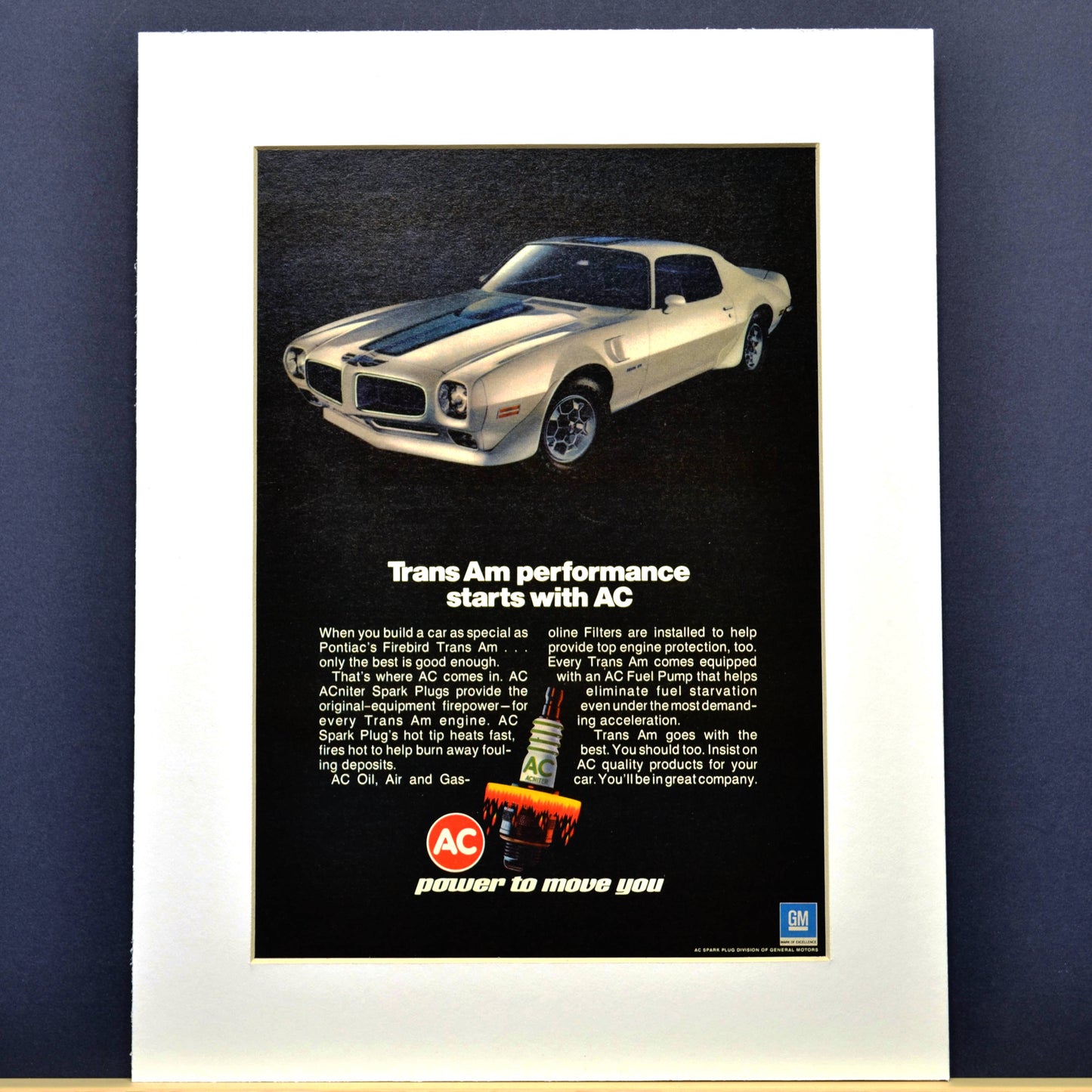 A Match Made in Power: Framed 1972 Pontiac Trans-Am & AC Spark Plugs Ad