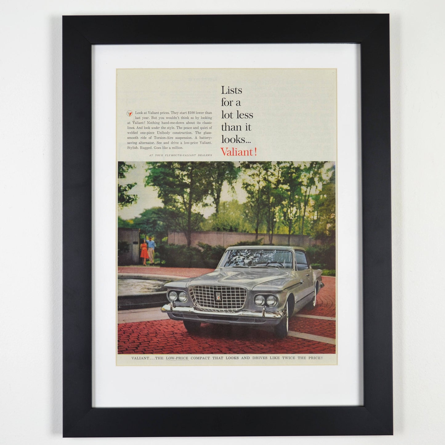 1960s Plymouth Valiant Print Ad - Vintage Car Collectible - Nostalgic Wall Art framed