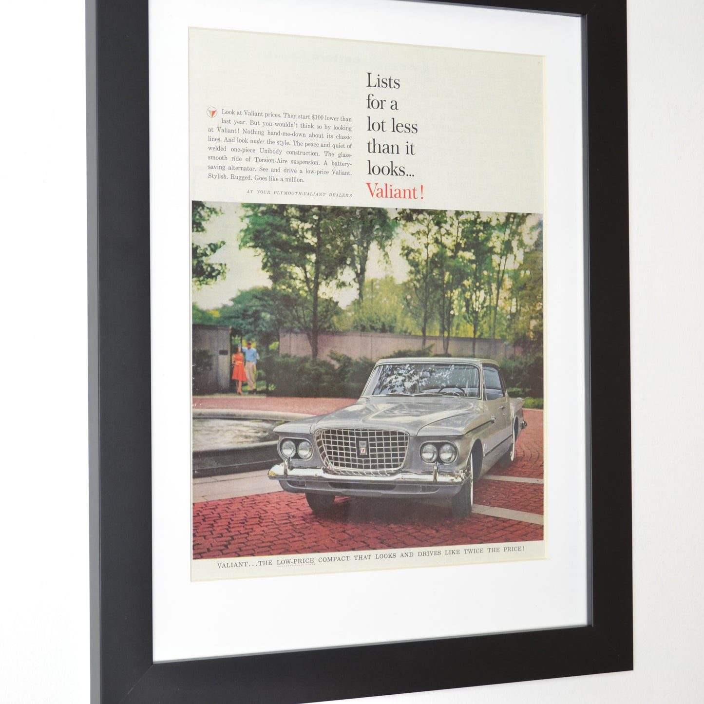 1960s Plymouth Valiant Print Ad - Vintage Car Collectible - Nostalgic Wall Art framed side view
