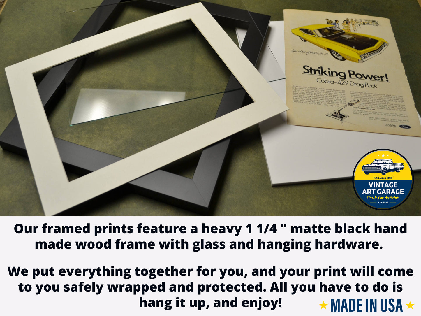 framed print description-vintage art garage