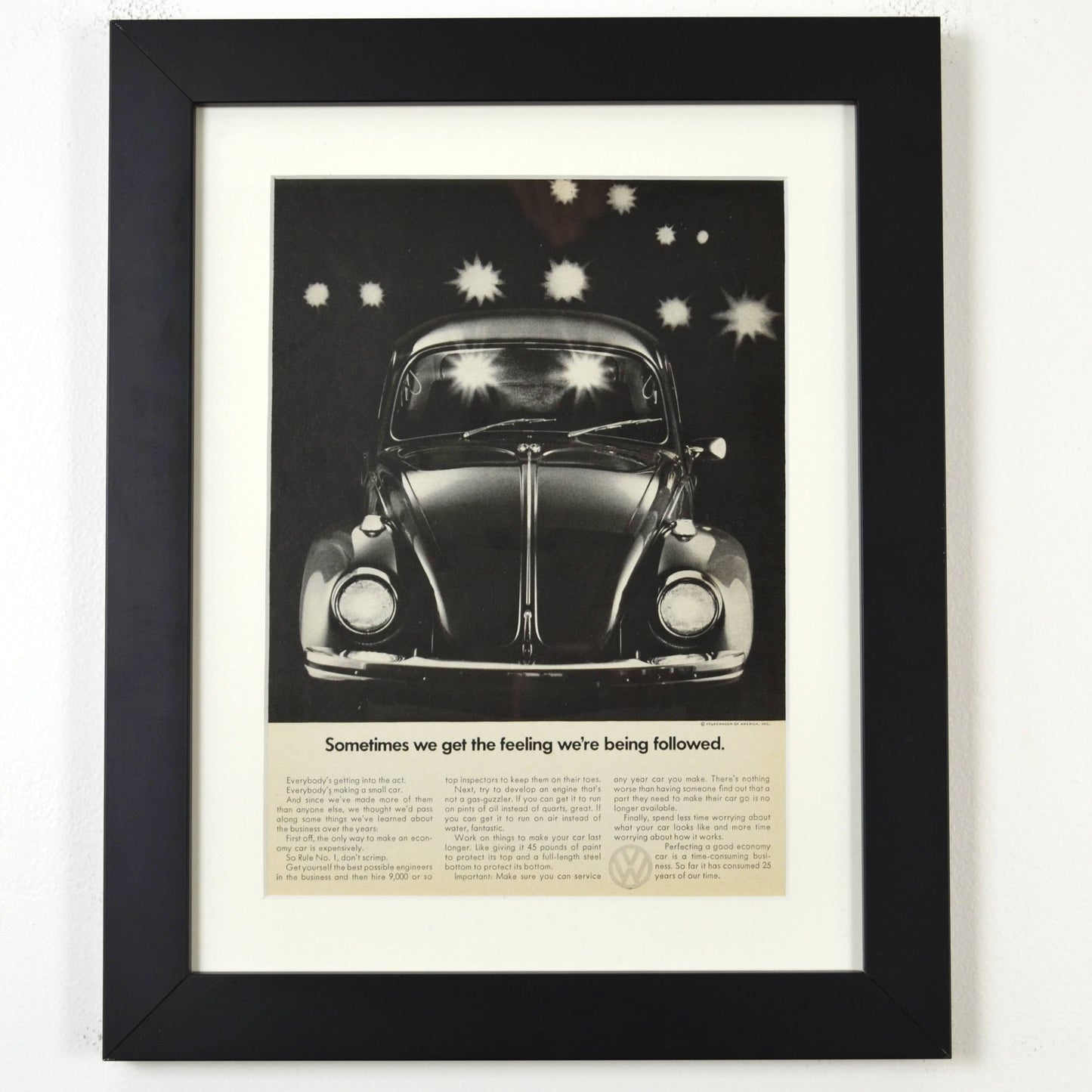 Vintage 1960s Volkswagen Bug Print Ad framed