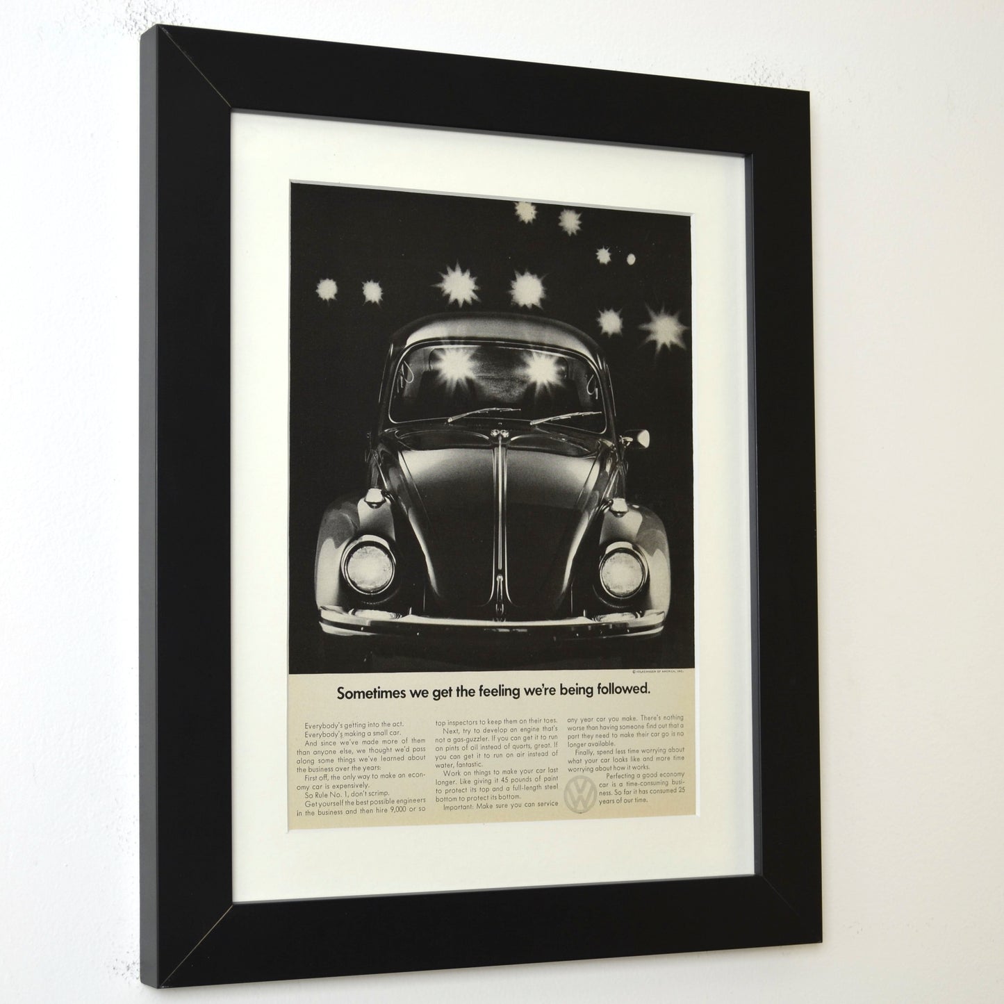 Vintage 1960s Volkswagen Bug Print Ad side view framed