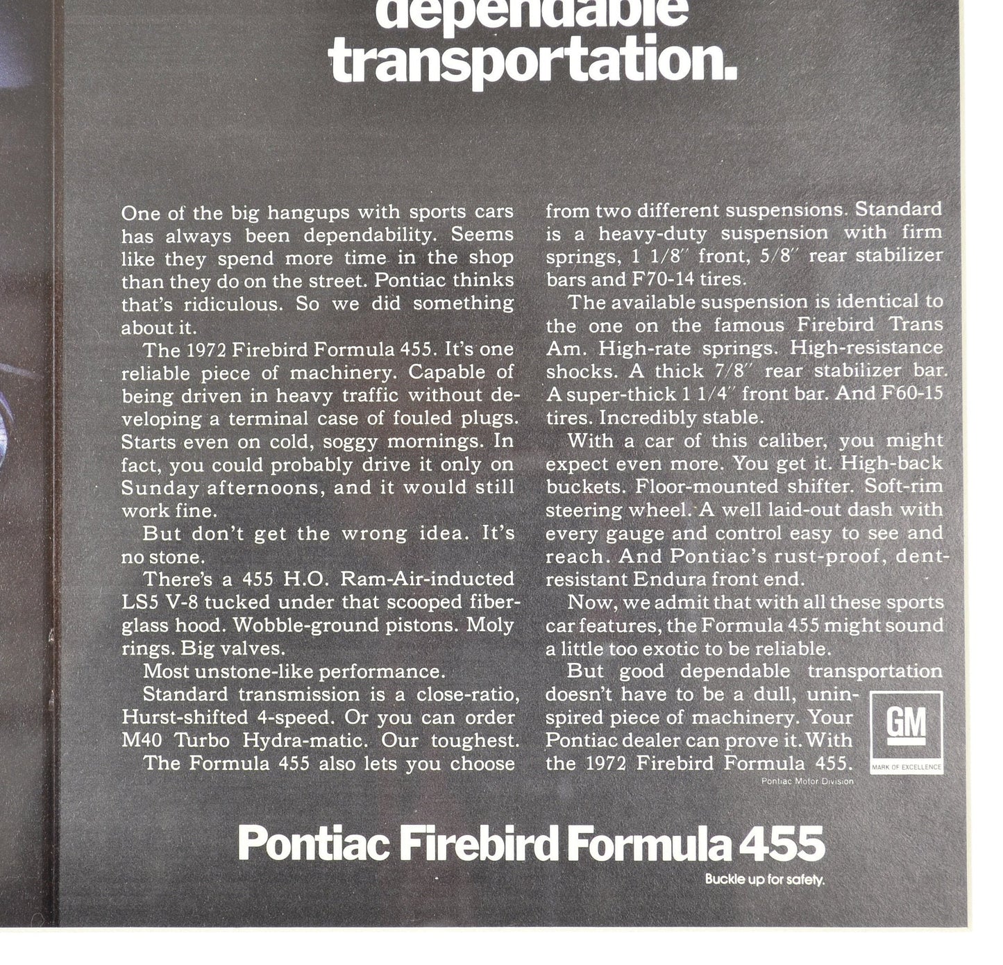 1972 Pontiac Firebird Formula 455 Vintage Ad – Framed Wall Art for Car Lovers - Vintage Art Garage