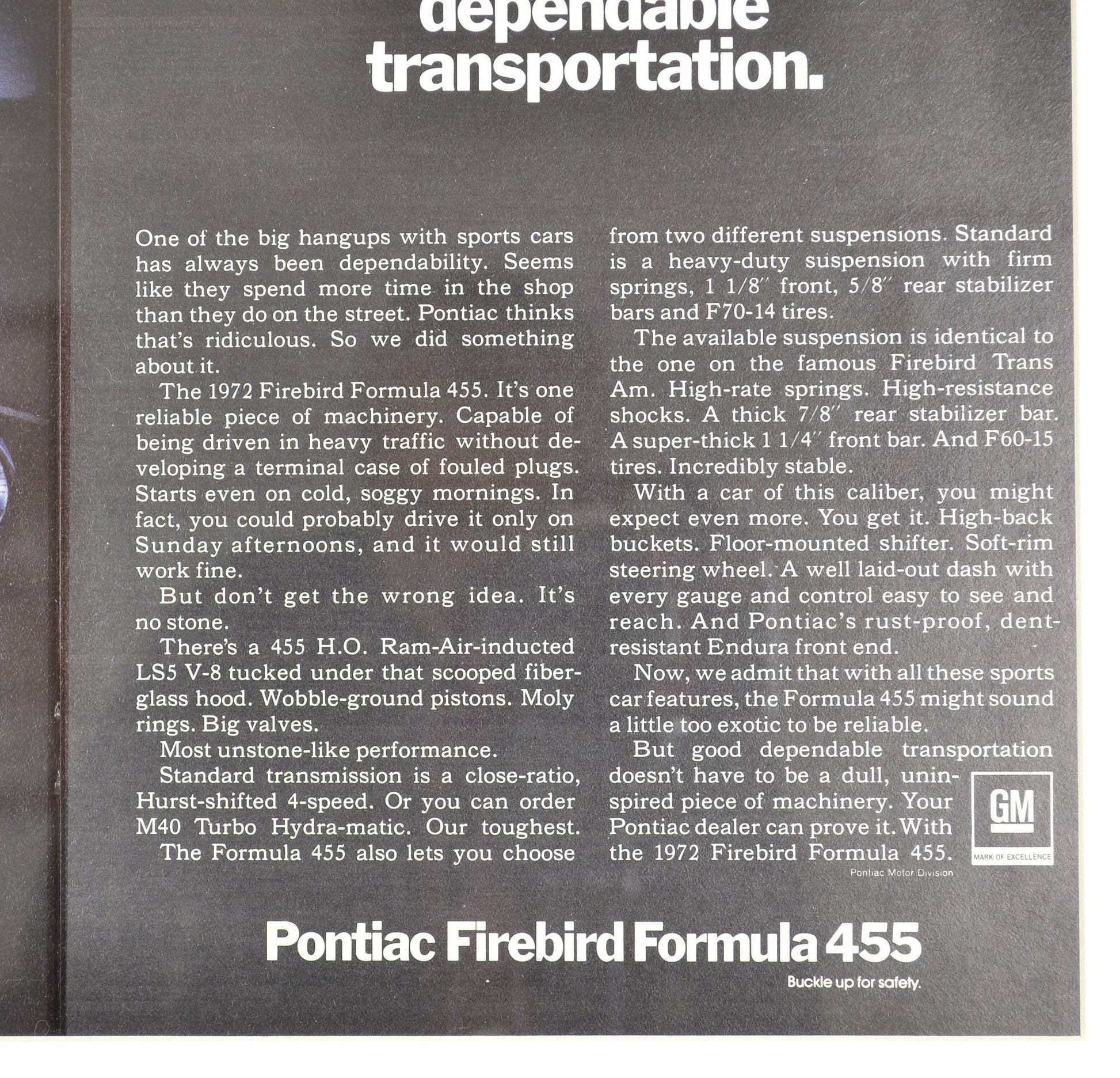 1972 Pontiac Firebird Formula 455 Vintage Ad – Framed Wall Art for Car Lovers - Vintage Art Garage