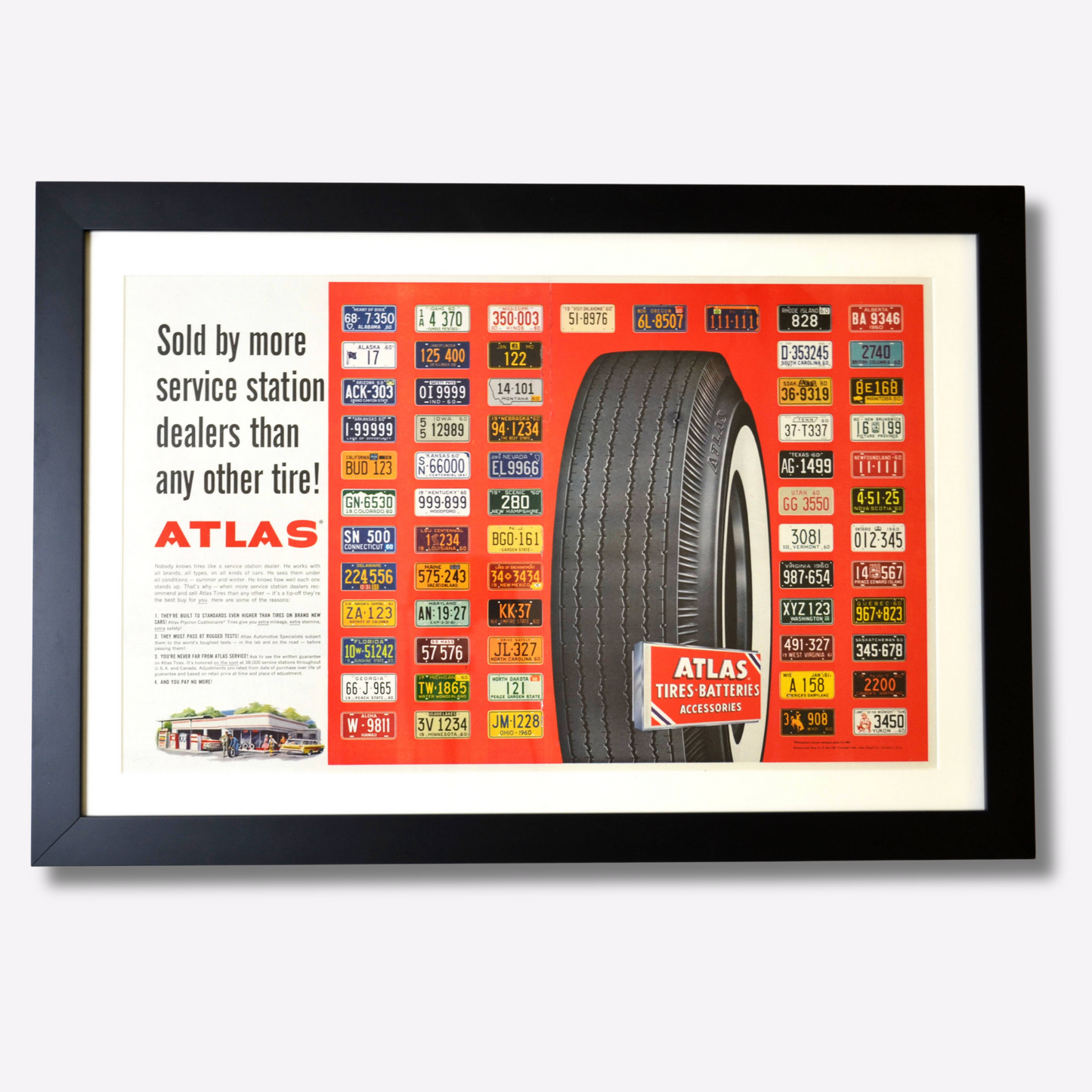 1960 Atlas Tires & Batteries Vintage Ad – Framed Standard Oil Memorabilia