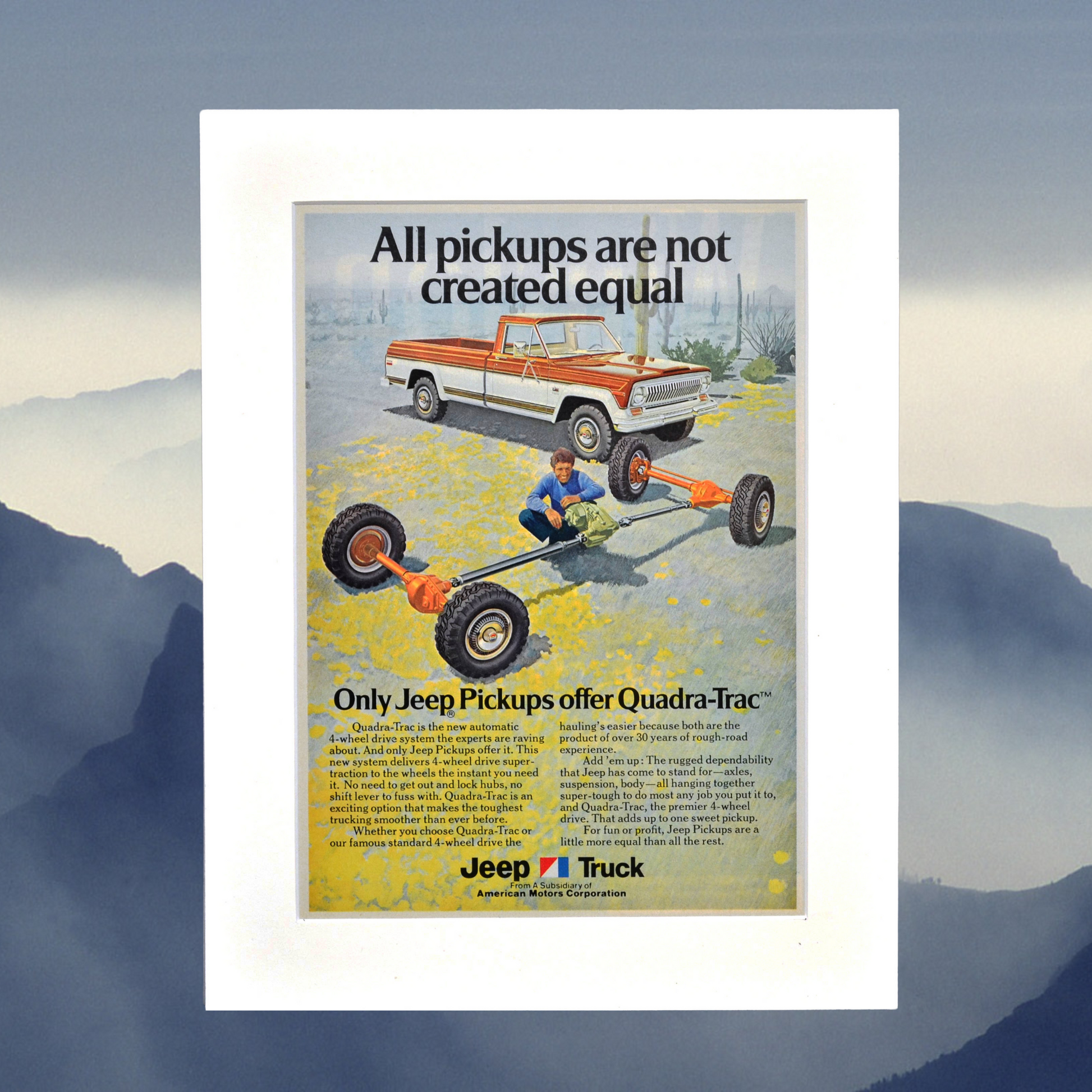 1974 Jeep Pickup Quadra-Trac 4WD Original Print Ad – Jeep Legacy Art