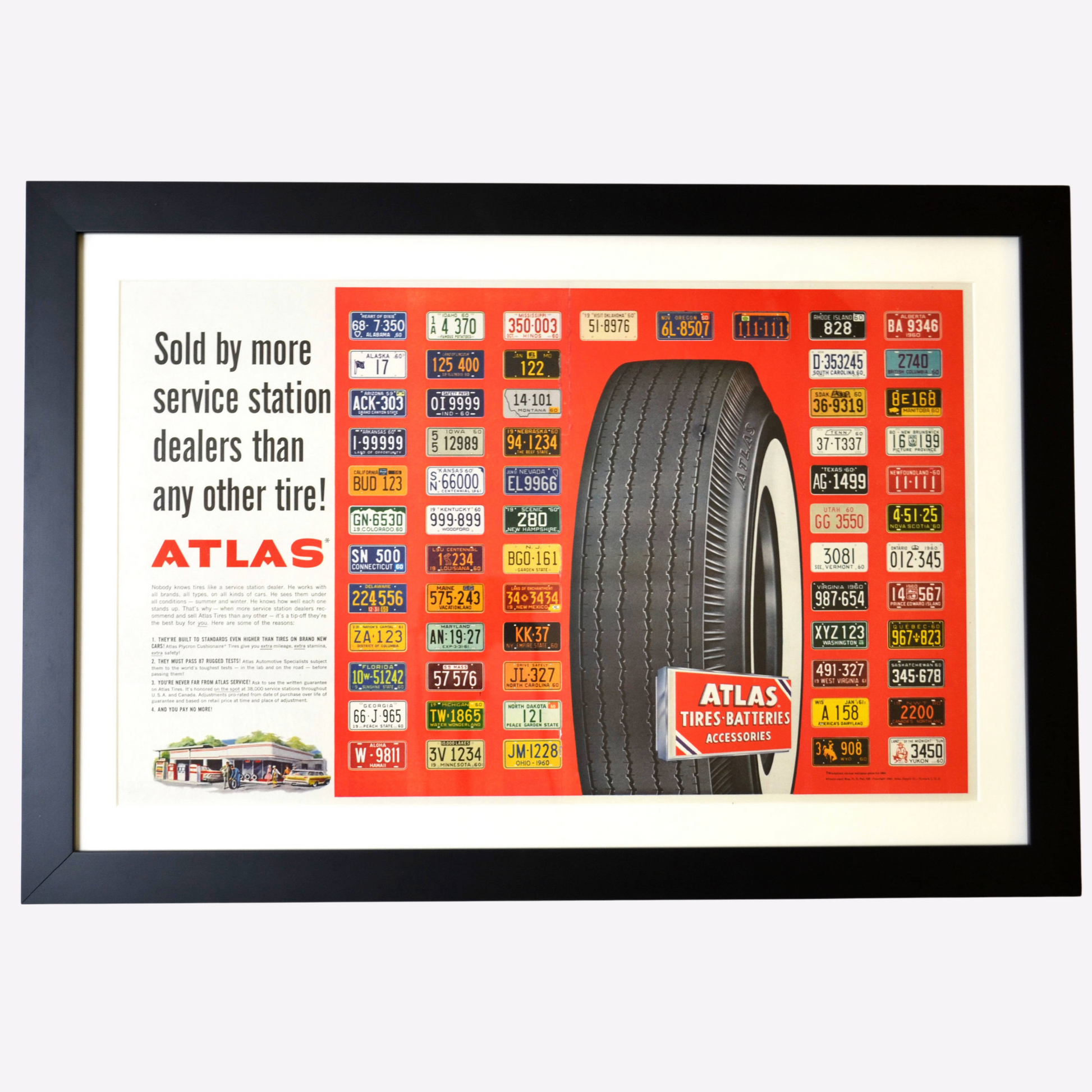 1960 Atlas Tires & Batteries Vintage Ad – Framed Standard Oil Memorabilia