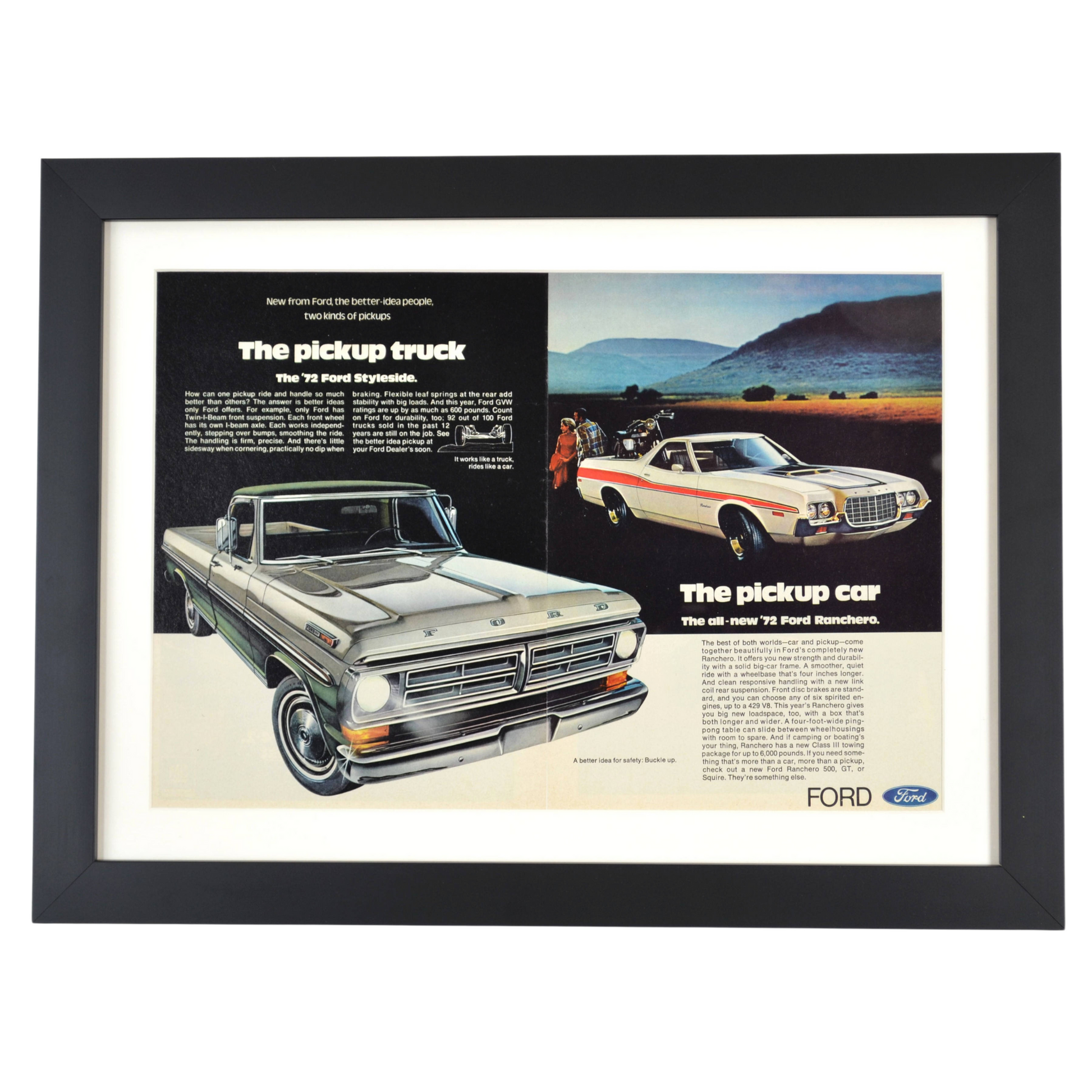 1972 Ford Styleside Pickup & Ranchero Ad – Framed Retro Wall Art, 15x20