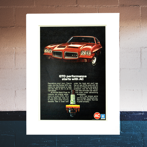 1972 Pontiac GTO AC Spark Plug Ad | Vintage Muscle Car Wall Art