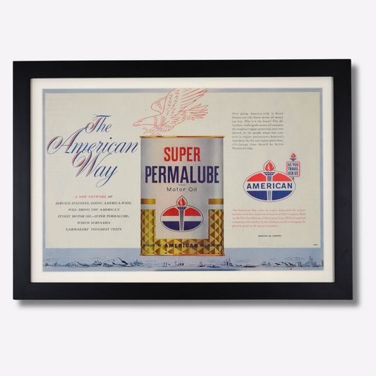 Classic Stripes: Framed 1960s American Oil Ad (Vintage Wall Decor)