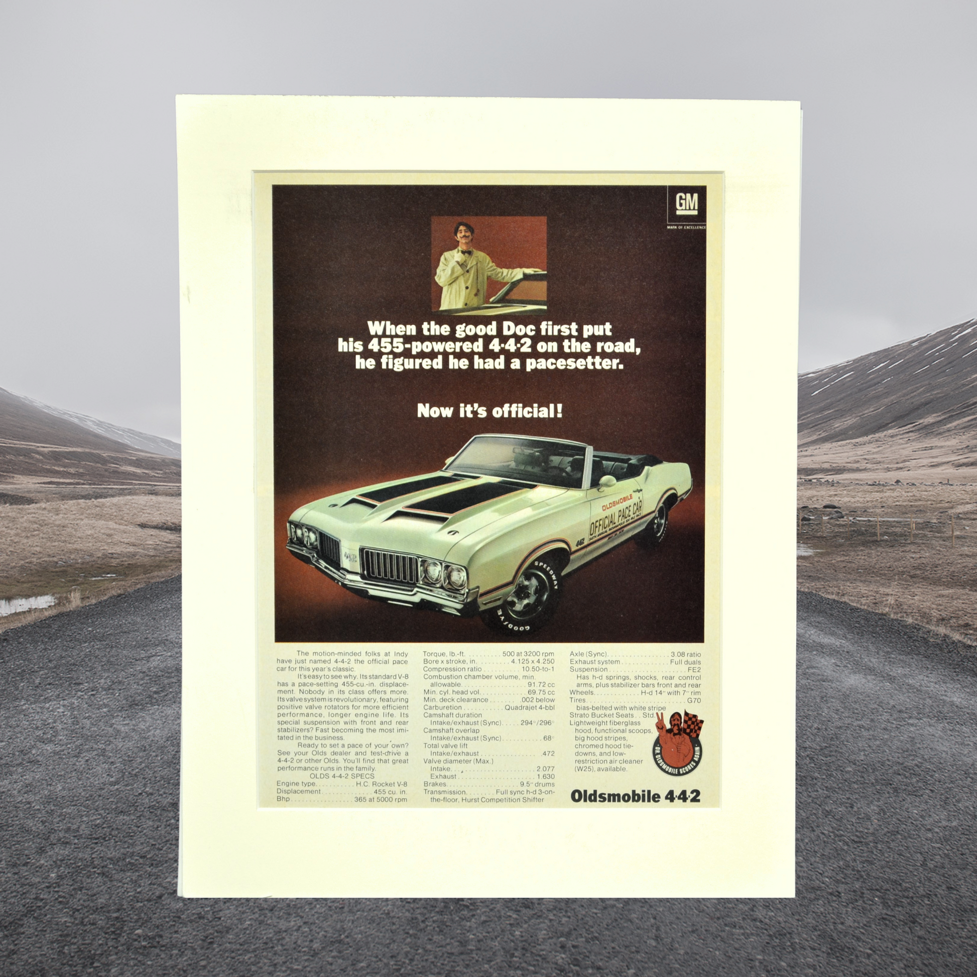 1970 Oldsmobile cutlass 442 Indy pace car convertible print ad