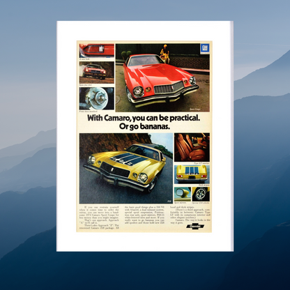 1974 Chevrolet Camaro z28 nostalgia print ad. , classic car wall art