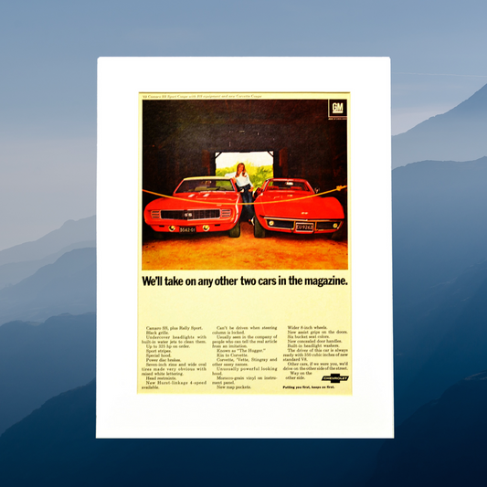 1969 Corvette and Camaro Ad - Vintage Chevrolet Muscle Car Print for Mancave or Garage