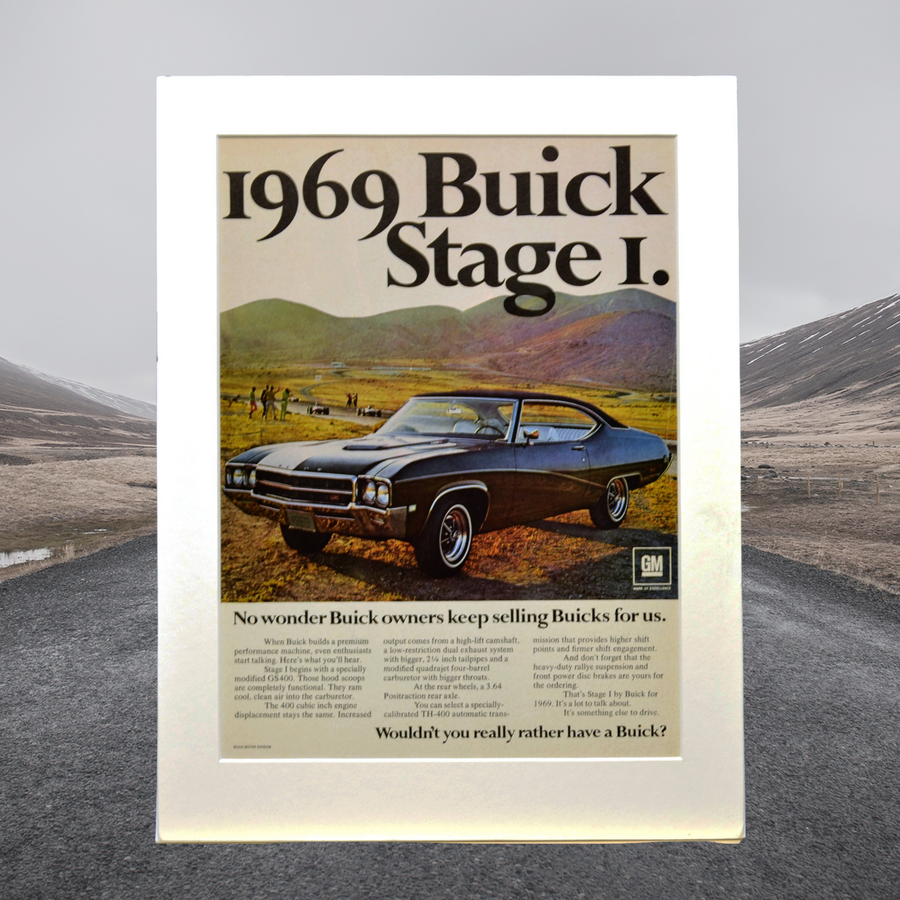 1969 Buick Skylark Stage 1 Ad - Vintage Muscle Car Print for Mancave or Garage Decor - Vintage Art Garage
