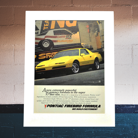 1987 Pontiac Firebird Formula Print Ad, vintage wall art