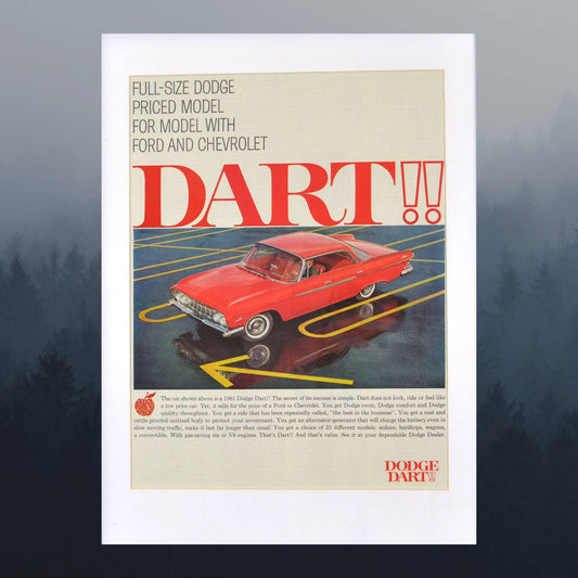 1961 dodge dart print ad, retro wall art