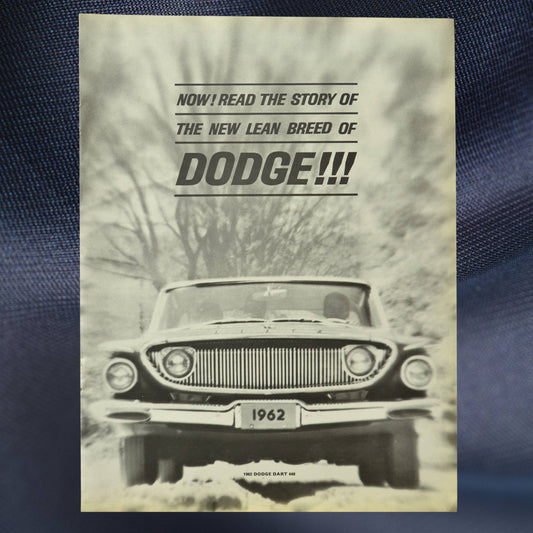 1962 Dodge Dart 440 vintage sales brochure cover, featuring bold typography and a black-and-white image of the Dodge Dart in motion.