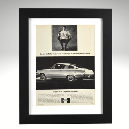 1964 Plymouth Barracuda Hurst shifter framed vintage ad Mopar wall art