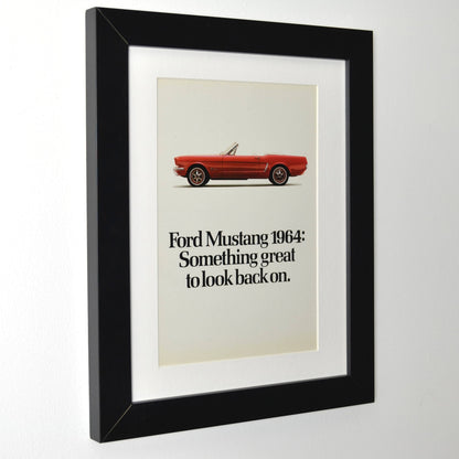 framed side view of red 1964 Ford Mustang Convertible Vintage Print Ad – Classic Pony Car Memorabilia Framed Wall Art