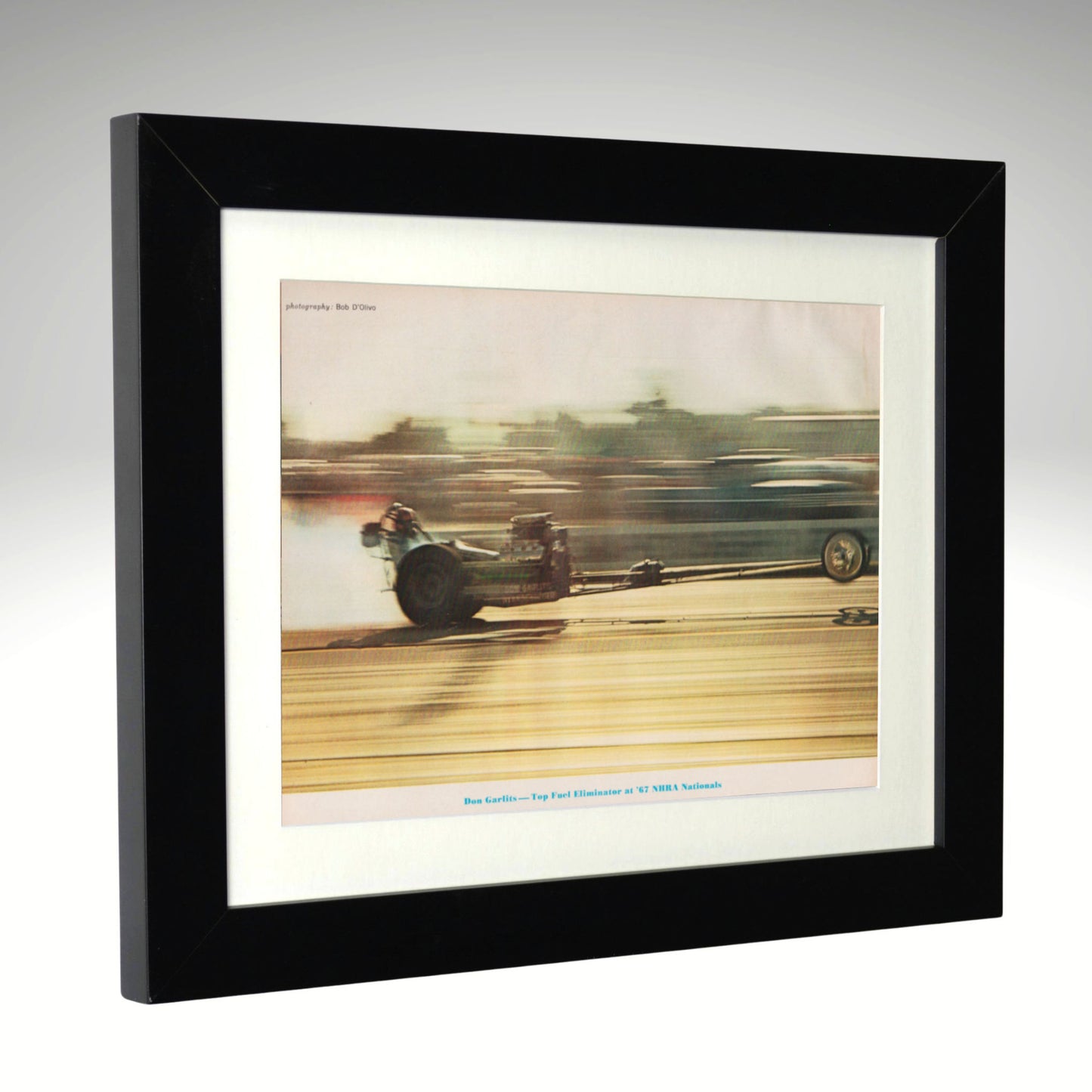 Framed picture of Don Garlits race car on a track from 1967