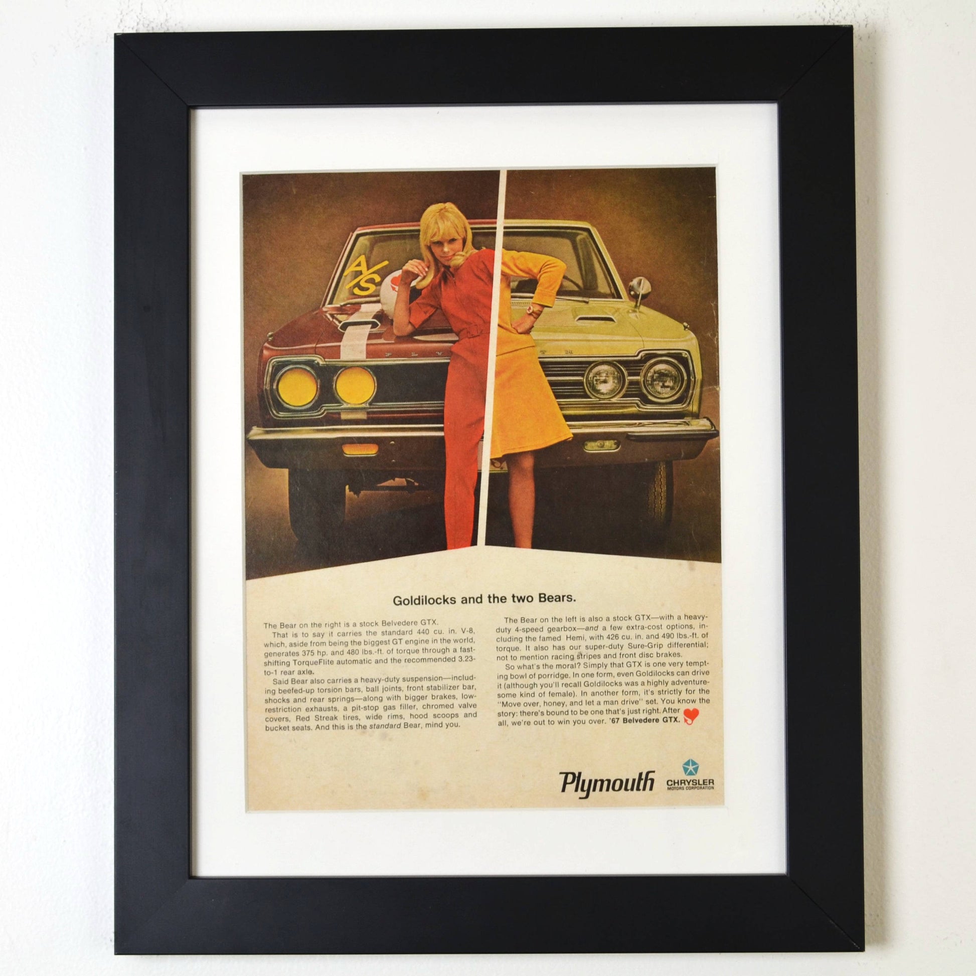 1967 Plymouth Belvedere GTX Vintage Ad framed print