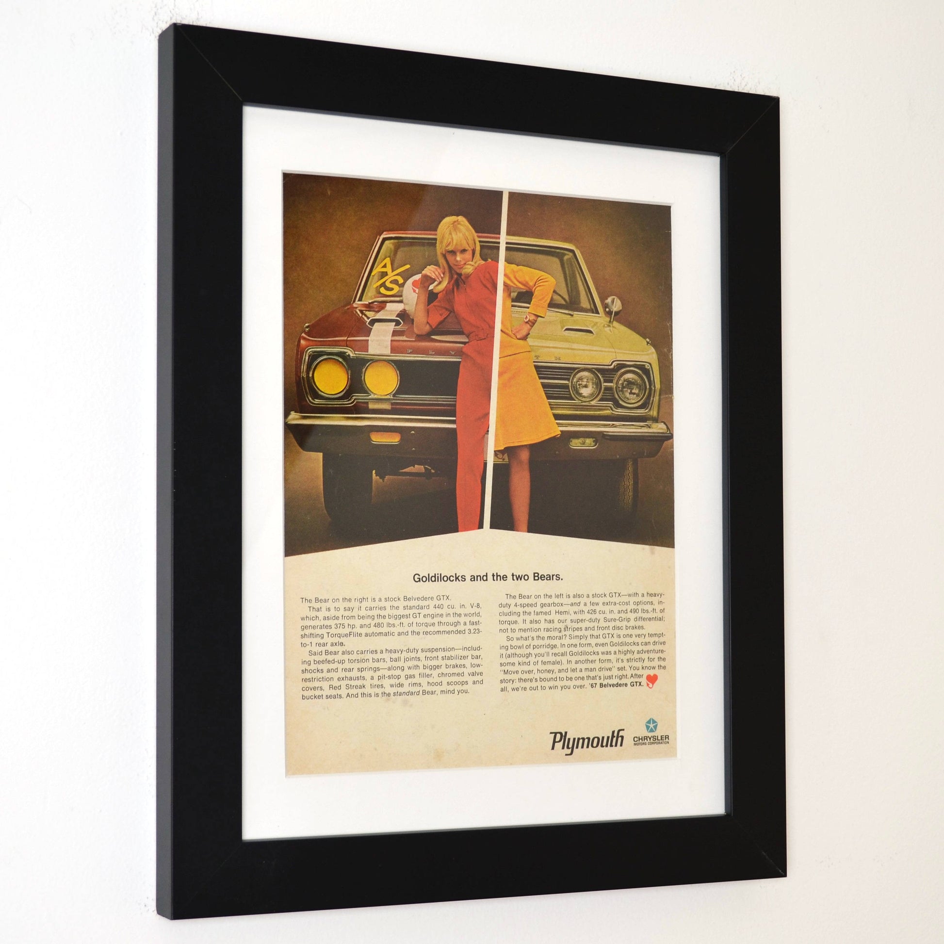 1967 Plymouth Belvedere GTX Vintage Ad framed side view