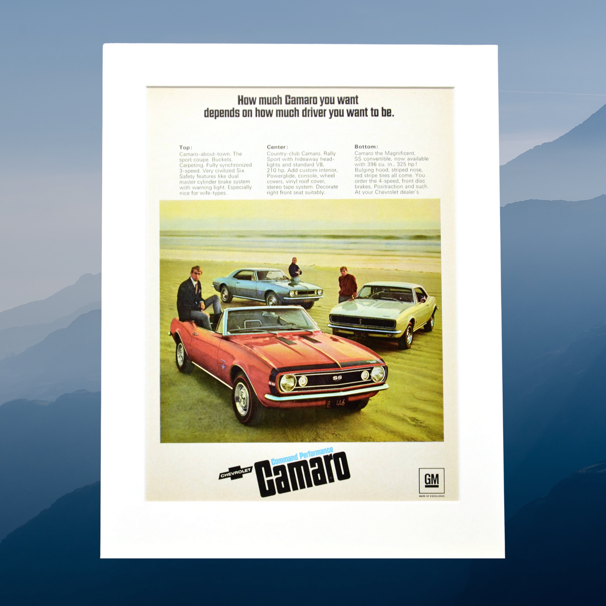 1967 Chevy Camaro Ad - Vintage Muscle Car Print for Mancave or Garage Decor