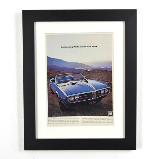 Framed 1968 Pontiac Firebird Ram Air II Ad – Vintage Classic Car Wall Art

